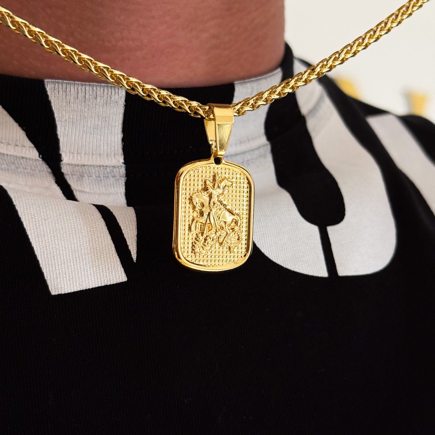 Colar Plaquinha São Jorge - Corrente e Pulseira Palmeira Banhado A Ouro 18k