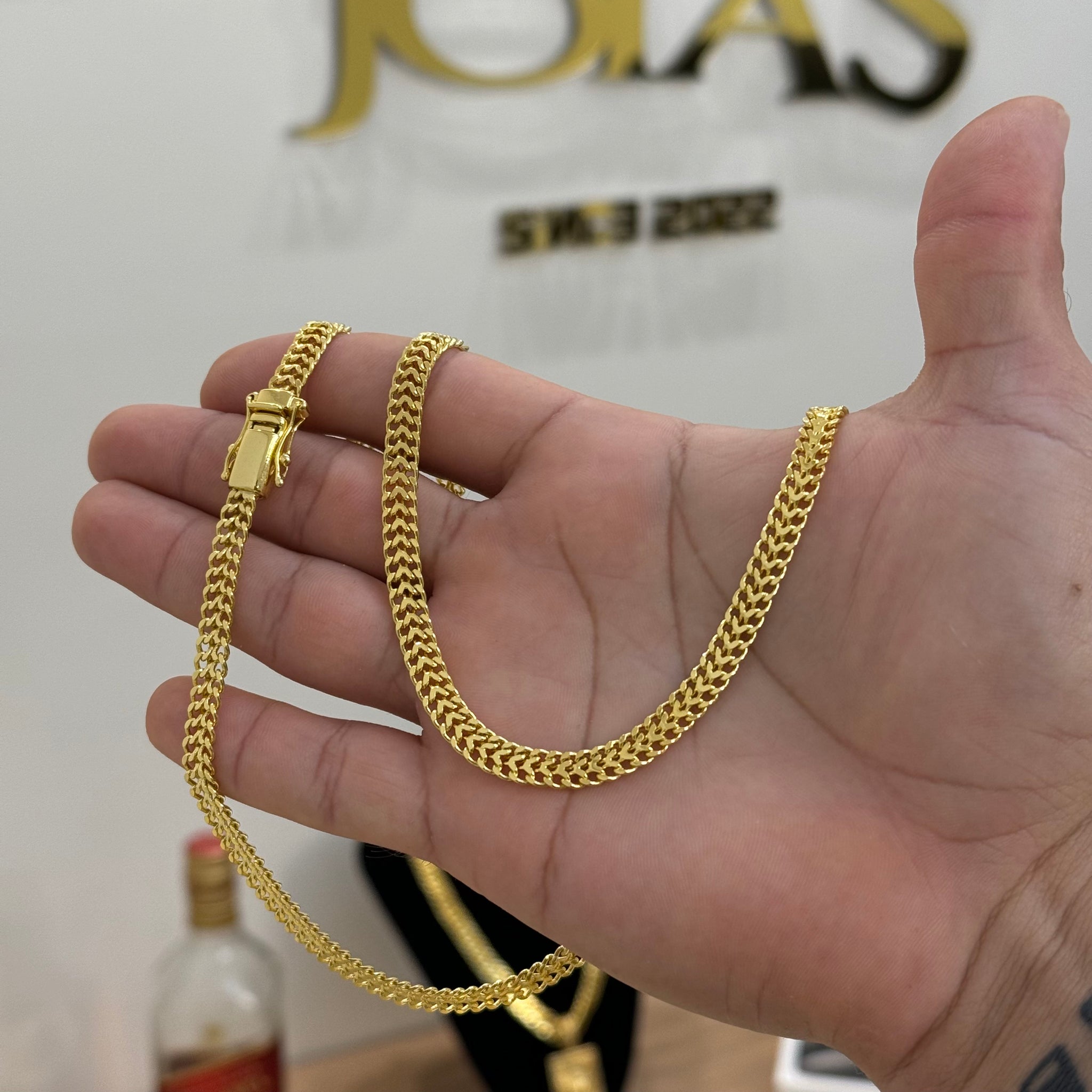 Corrente Grumet Dupla 7mm 31gr Fecho Duplo Banhado A Ouro 18k