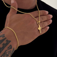 Colar Crucifixo Face De Cristo Detalhado Cravejado P - Corrente e Pulseira Baiana Banhado A Ouro 18k