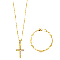 Colar Crucifixo Amarrado - Corrente Elo Português e Pulseira Grumet Cuban Banhado A Ouro 18k