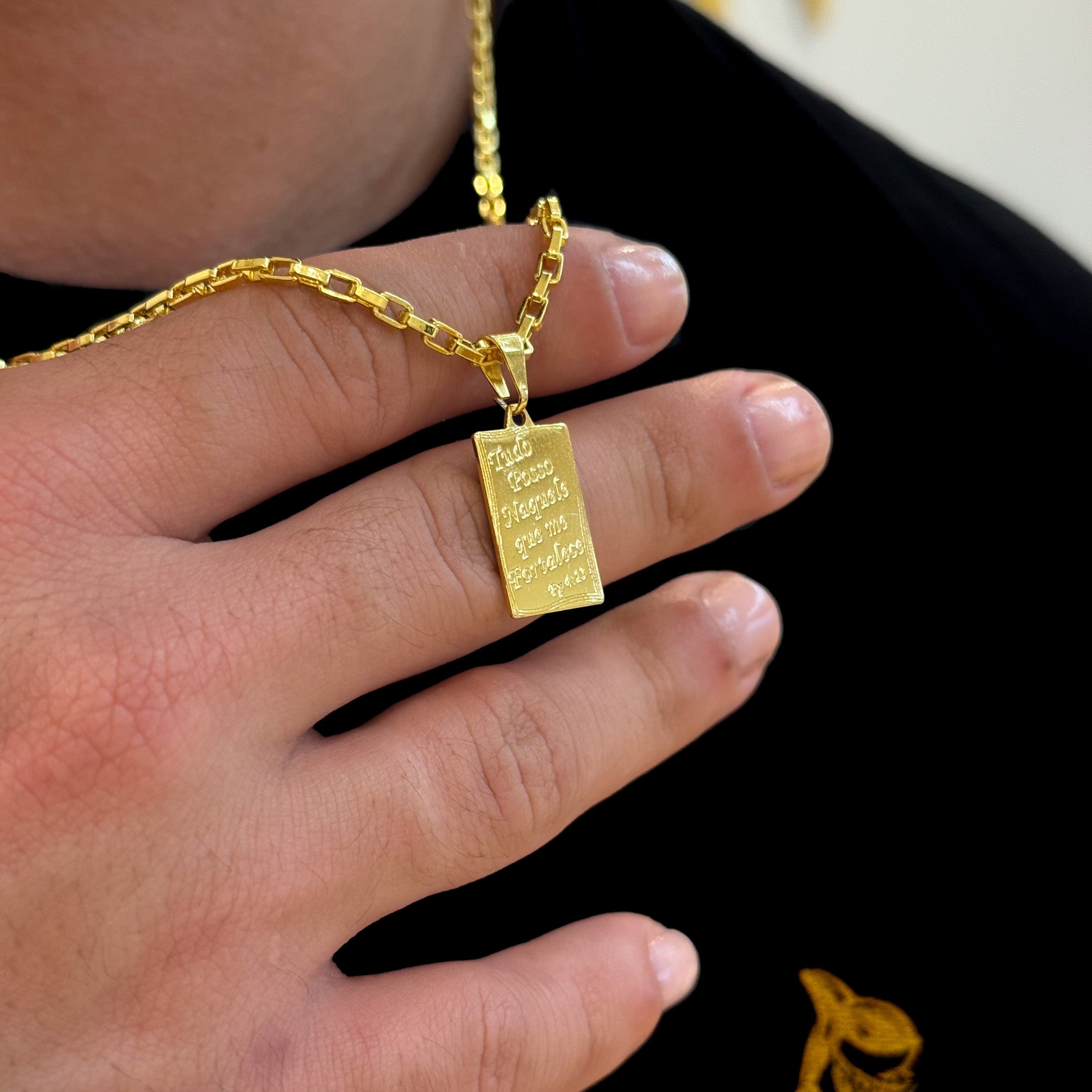 Colar Filipenses 4:13 - Corrente e Pulseira Veneziana Banhado A Ouro 18k