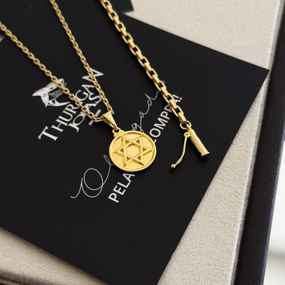 Colar Medalha Estrela De Davi - Corrente Cadeado e Pulseira Veneziana Banhado A Ouro 18k