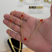 Corrente Elo Português 2mm Trevo Rubi Banhado A Ouro 18k