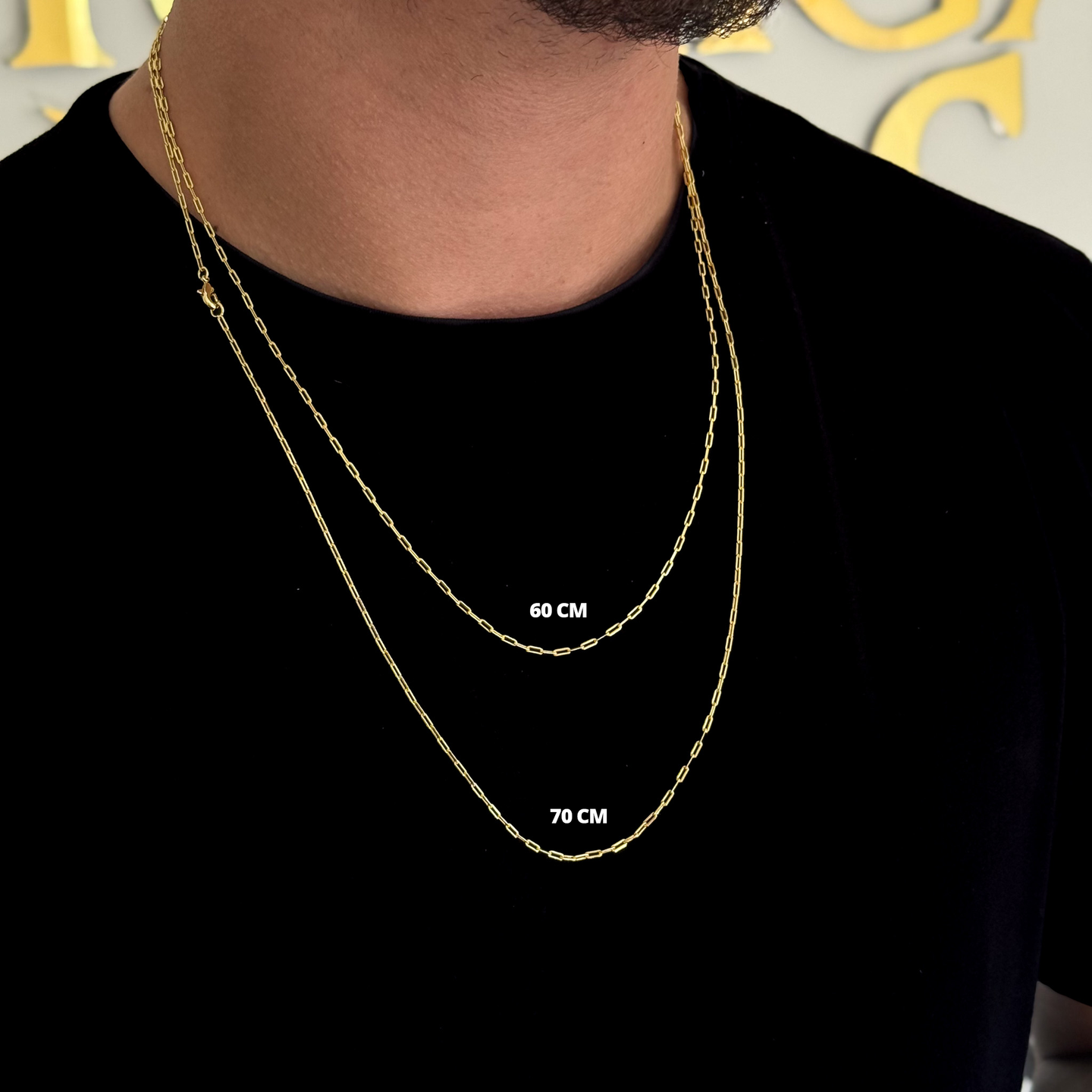 Corrente Cadeado Alongado 1,5mm 3gr Fecho Lagosta Banhado A Ouro 18k