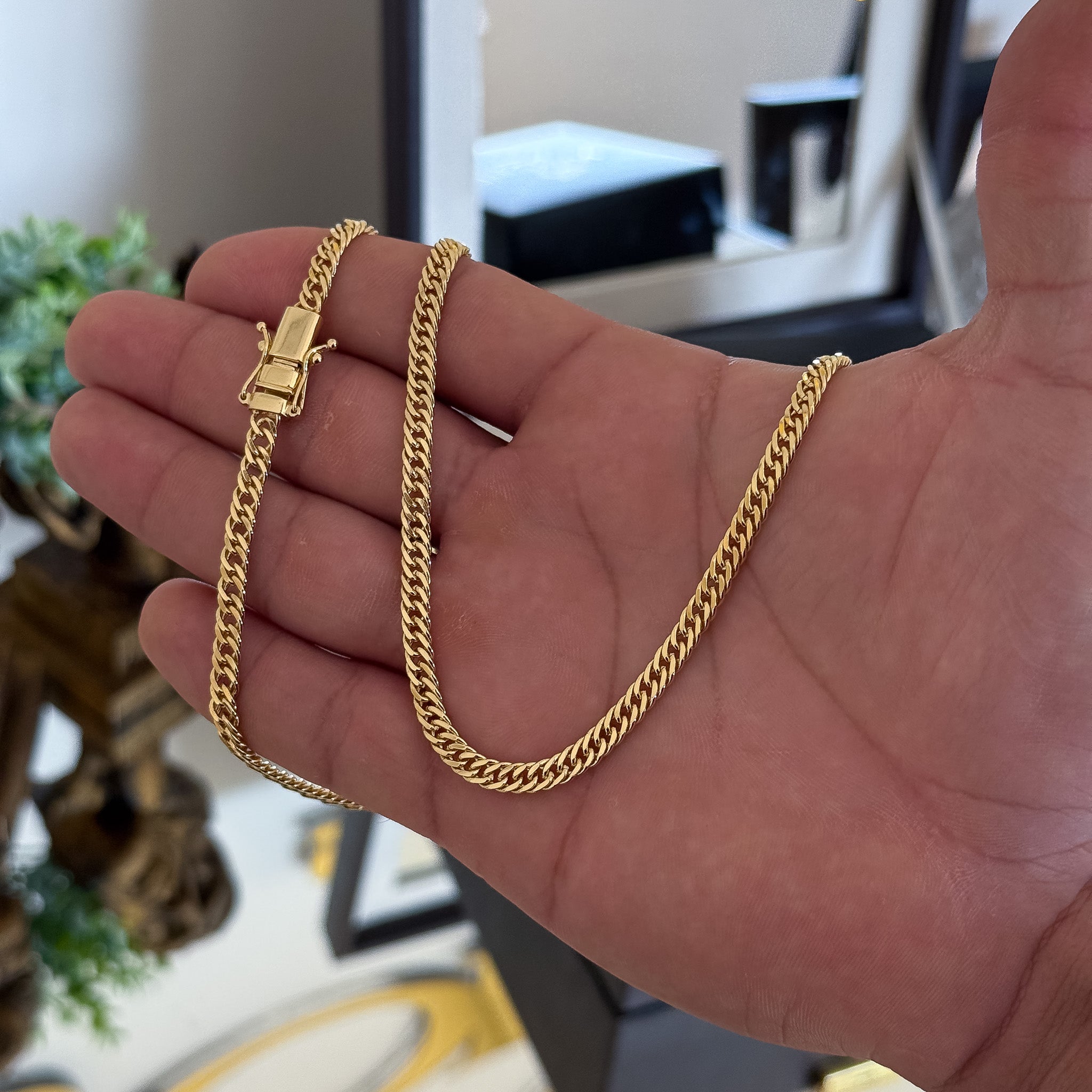 Corrente Lacraia 4mm 23gr Fecho Duplo Banhado A Ouro 18k