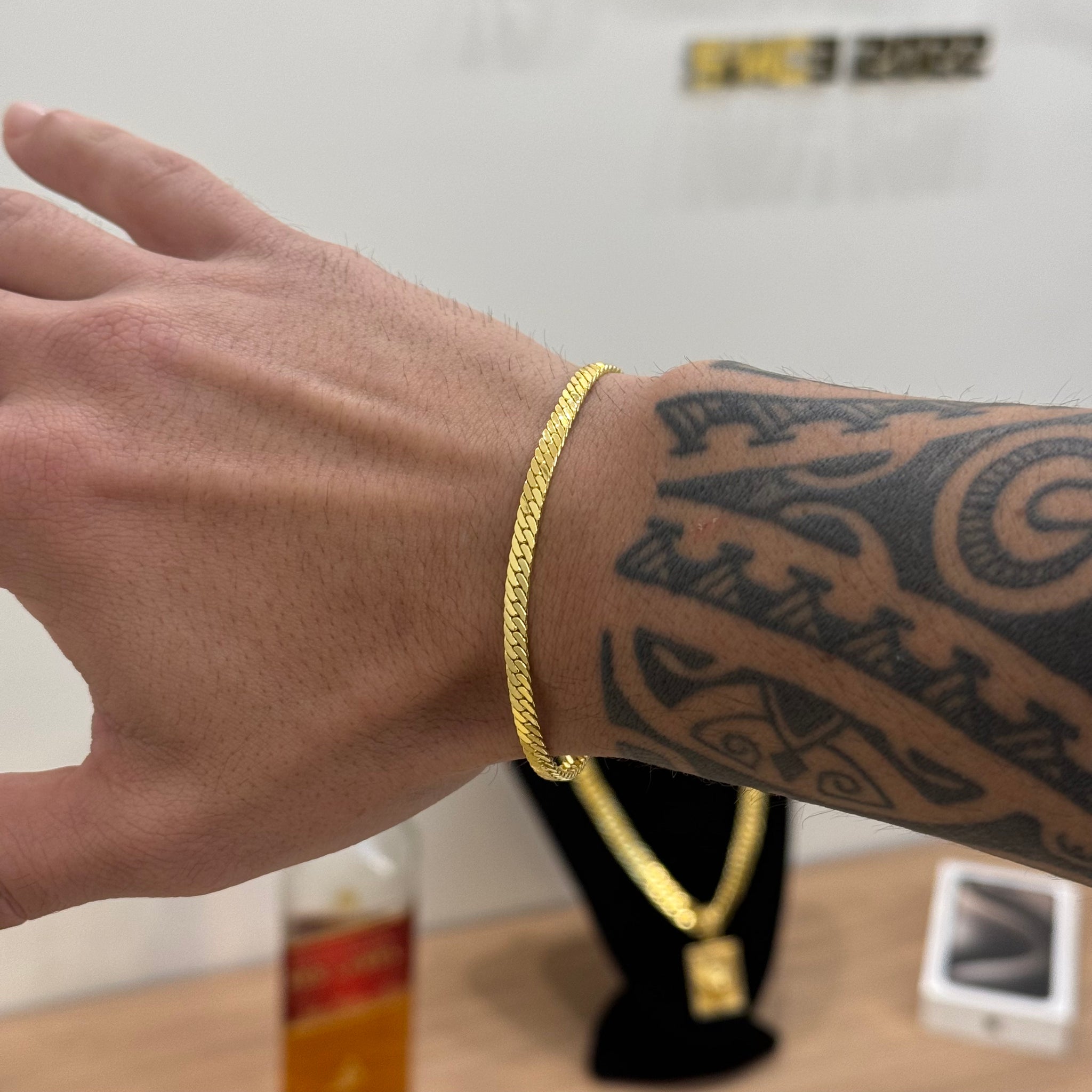 Pulseira Grumet Flat 4mm 5gr Fecho Duplo Banhado A Ouro 18k