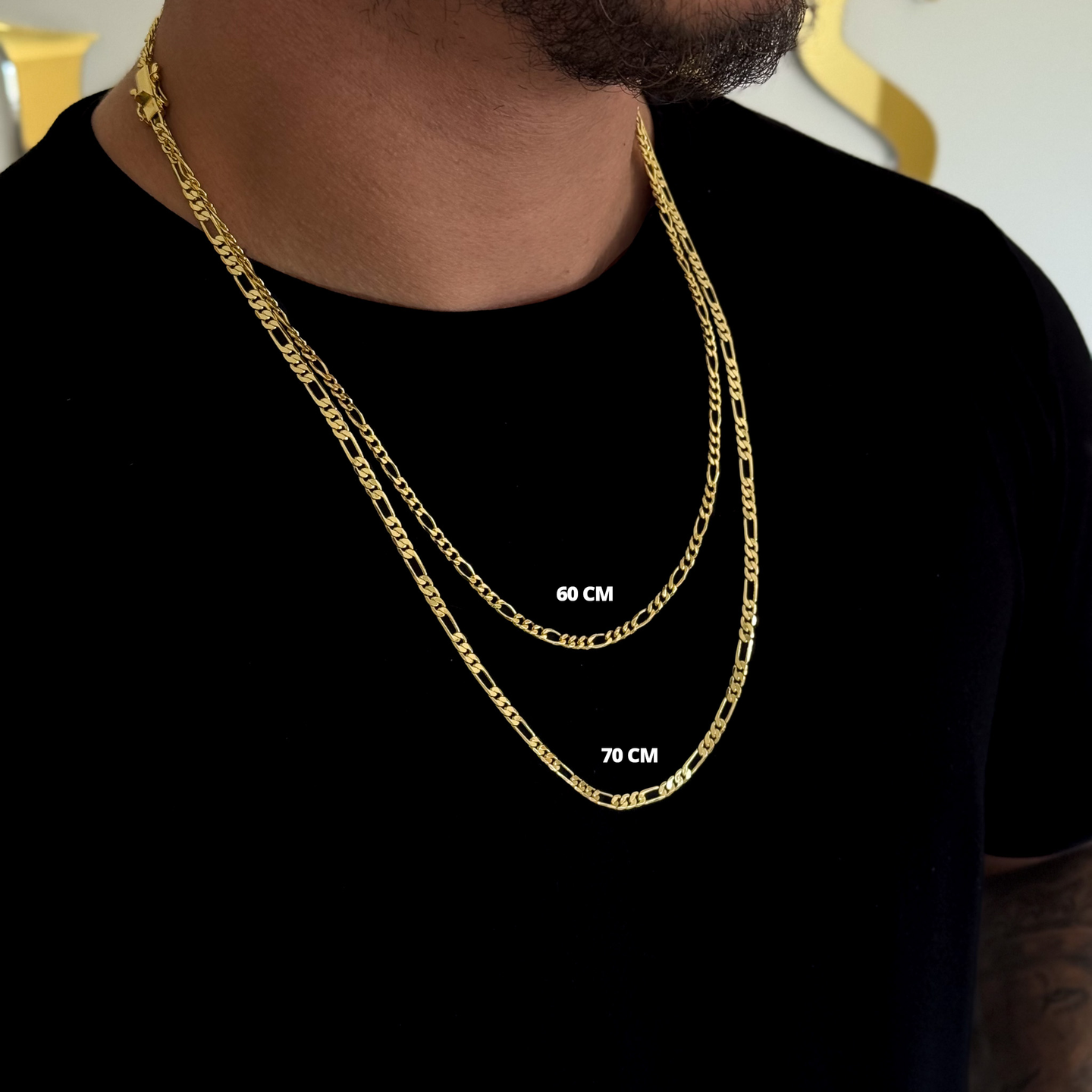Corrente 3 Por 1 Fígaro 4mm 16gr Fecho Duplo Banhado A Ouro 18k