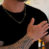 Kit Corrente e Pulseira Elo Português 2mm Trevo Ônix Banhado A Ouro 18k