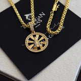 Colar Medalha N. Sra. Aparecida Vazado Cravejado P - Corrente e Pulseira Palmeira Banhado A Ouro 18k