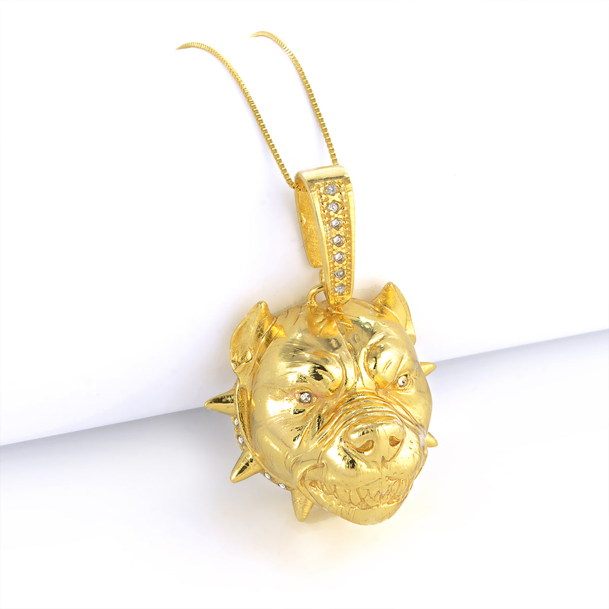 Pingente Pitbull 3D Cravejado 4x4cm Banhado A Ouro 18k