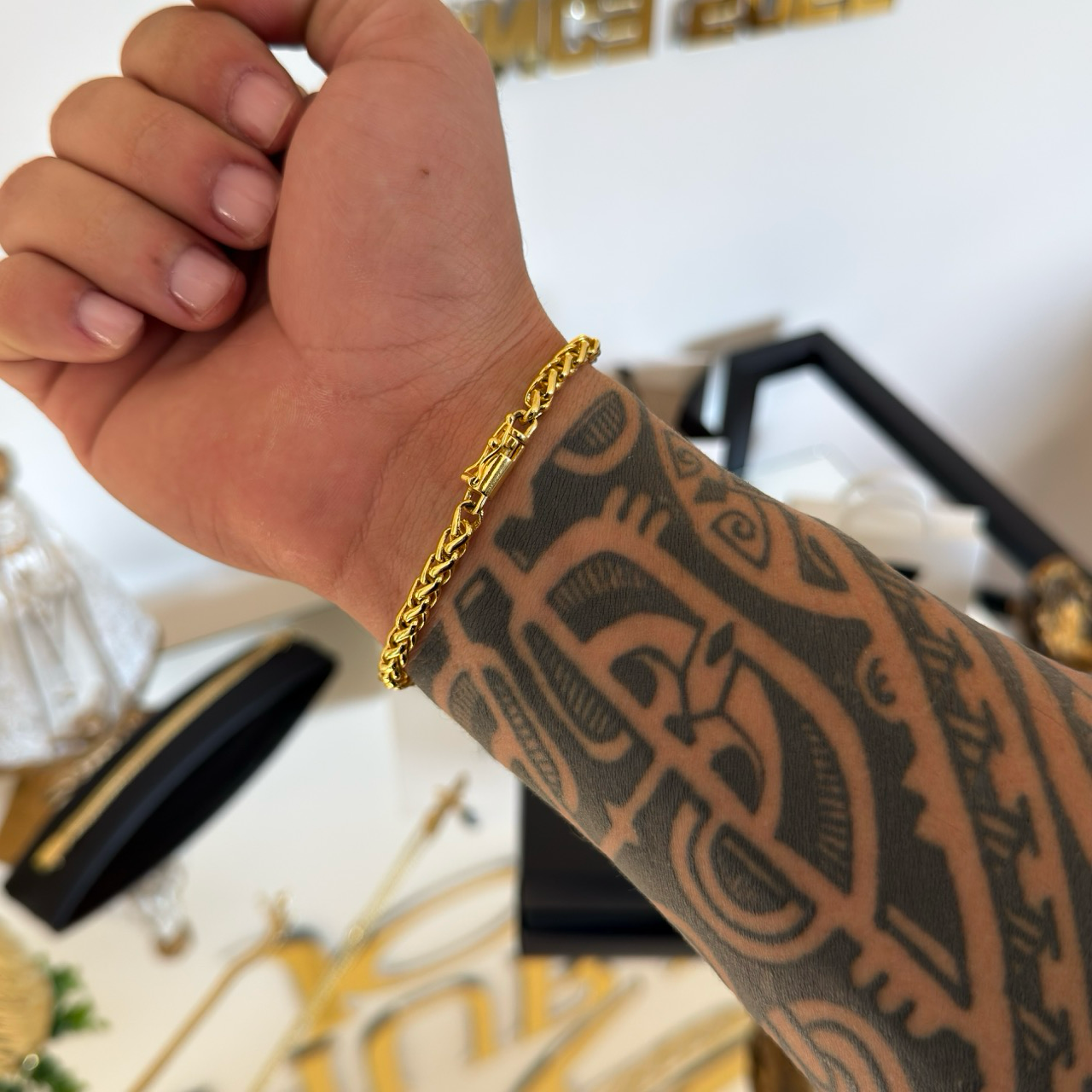 Pulseira Palmeira 5mm 16gr Fecho Bomba Banhado A Ouro 18k