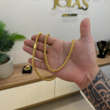 Kit Corrente e Pulseira Palmeira 5mm Fecho Bomba Banhado A Ouro 18k