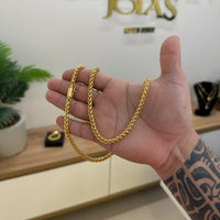Kit Corrente e Pulseira Palmeira 5mm Fecho Bomba Banhado A Ouro 18k