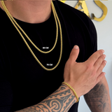 Kit Corrente e Pulseira Palmeira 5mm Fecho Bomba Banhado A Ouro 18k