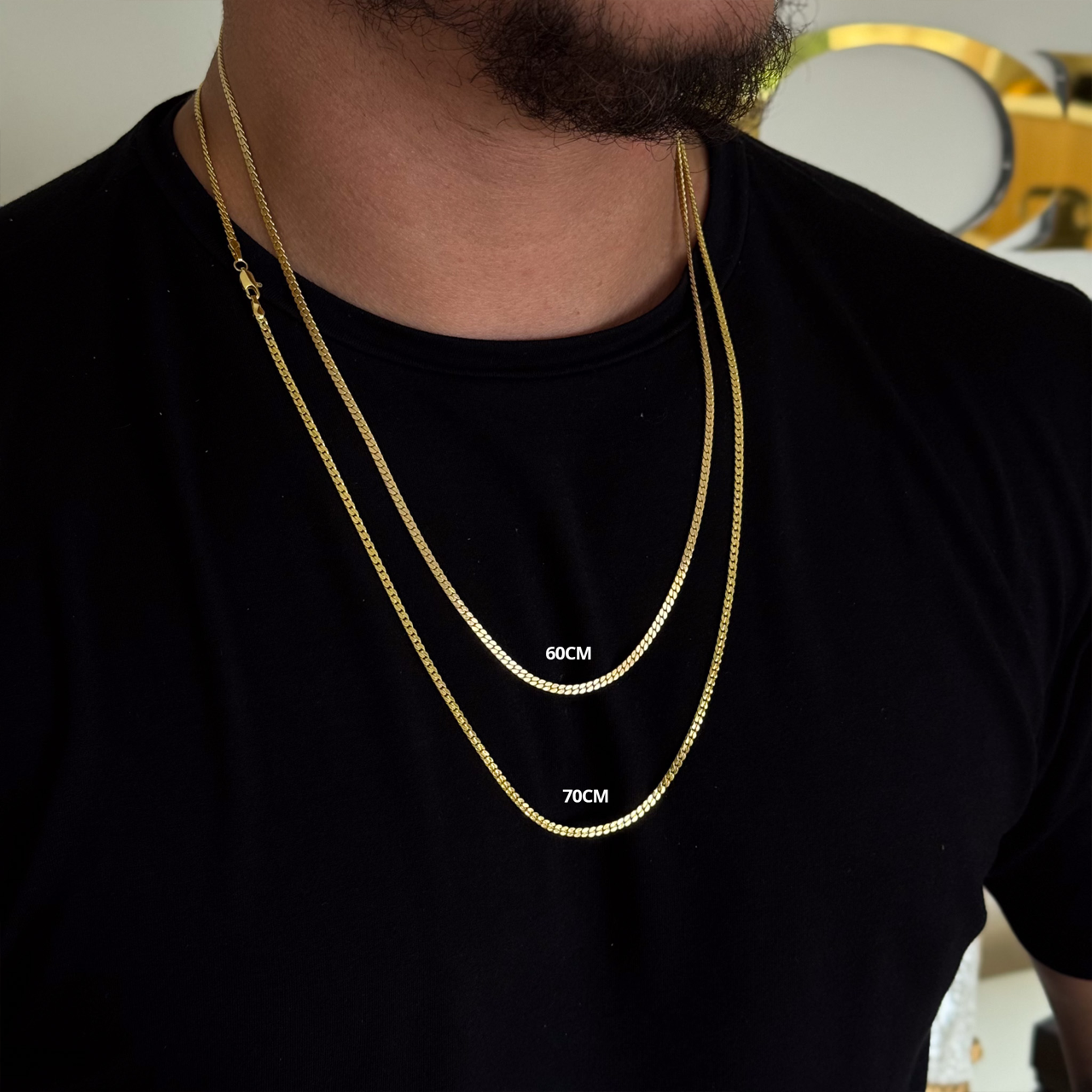 Corrente Grumet Flat 3mm 14gr Fecho Lagosta Banhado A Ouro 18k