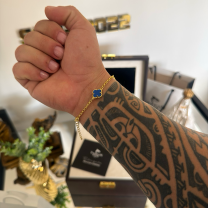 Pulseira Elo Português 2mm Trevo Topázio Banhado A Ouro 18k