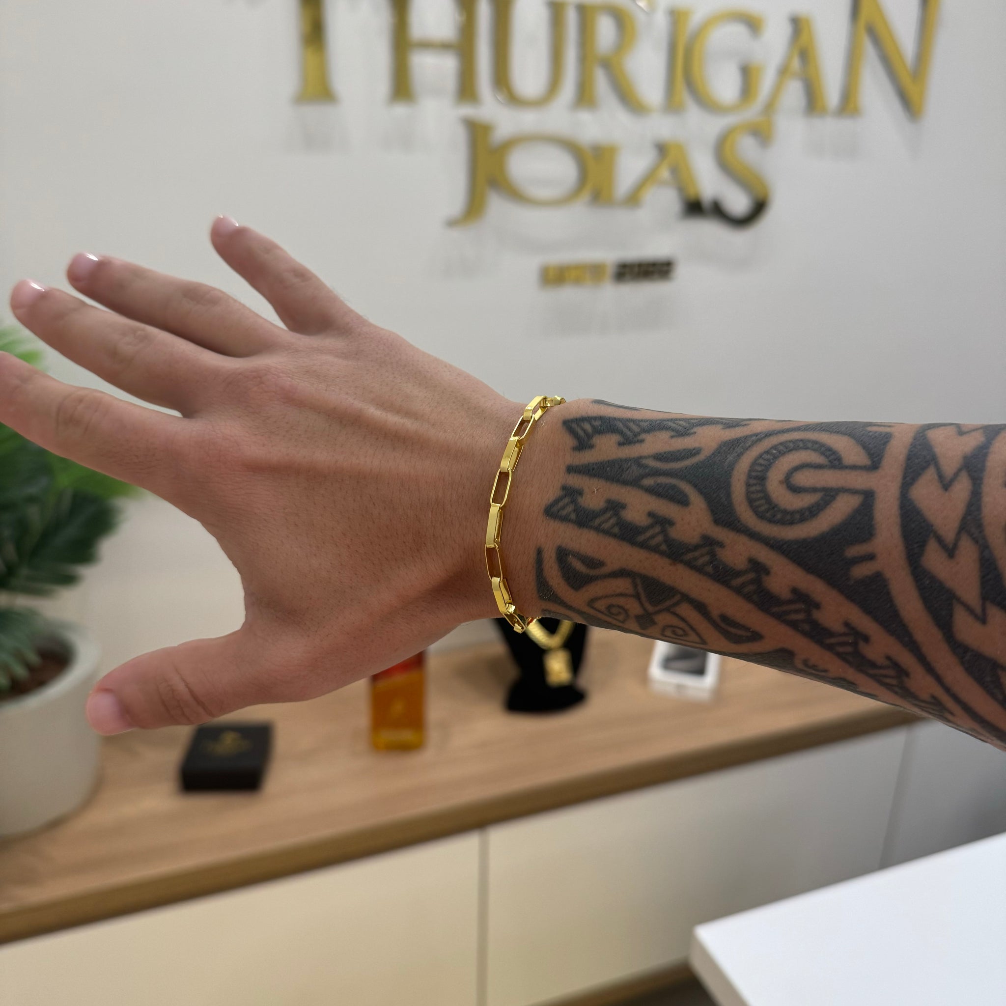 Pulseira Elo Alongado 5mm 4gr Fecho Duplo Banhado A Ouro 18k