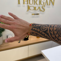 Pulseira Elo Português 2mm Trevo Rubi  Banhado A Ouro 18k