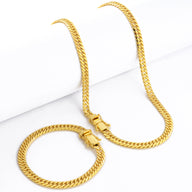 Kit Corrente e Pulseira Lacraia 6mm Fecho Duplo Banhado A Ouro 18k