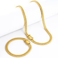 Kit Corrente e Pulseira Lacraia 6mm Fecho Duplo Banhado A Ouro 18k