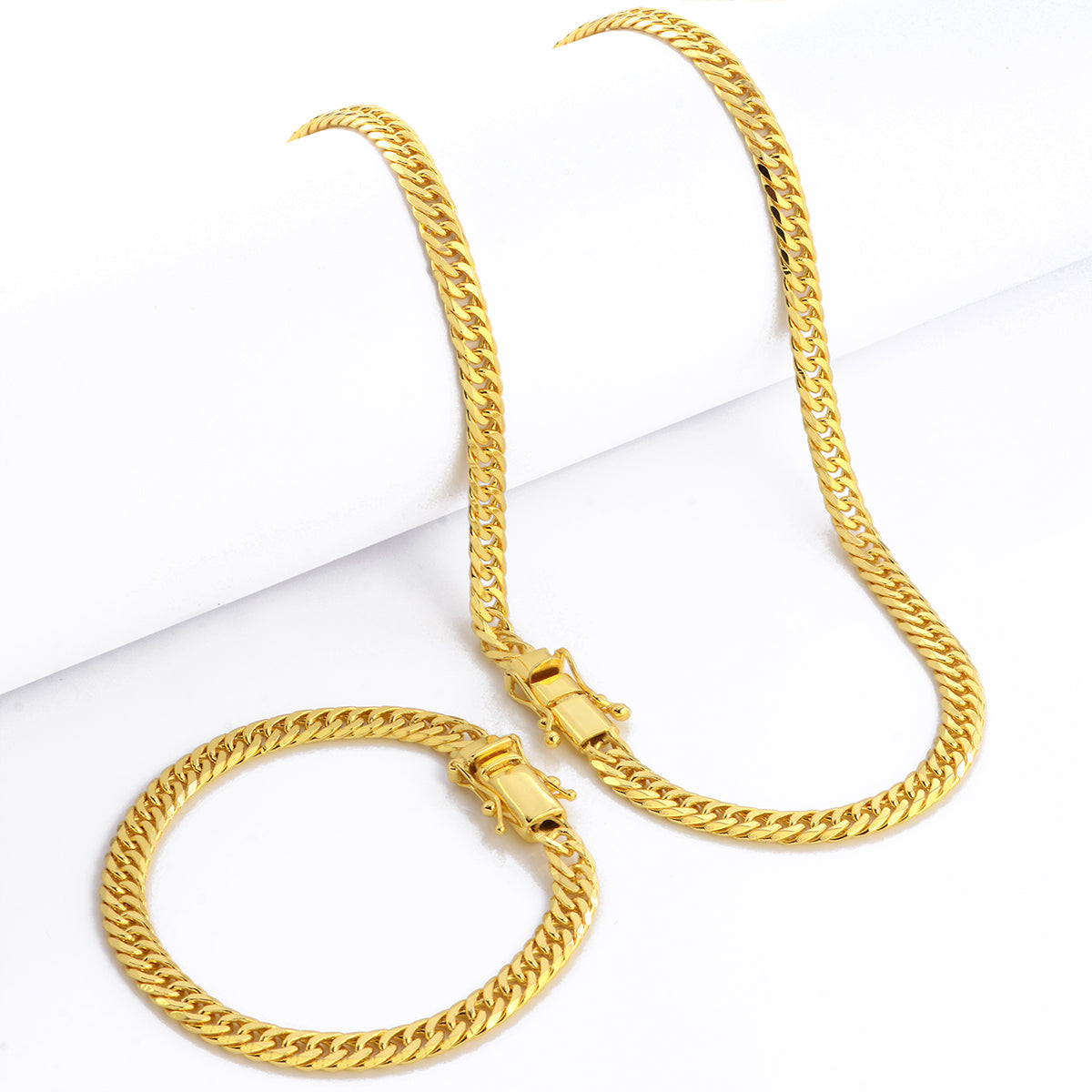 Kit Corrente e Pulseira Lacraia 6mm Fecho Duplo Banhado A Ouro 18k