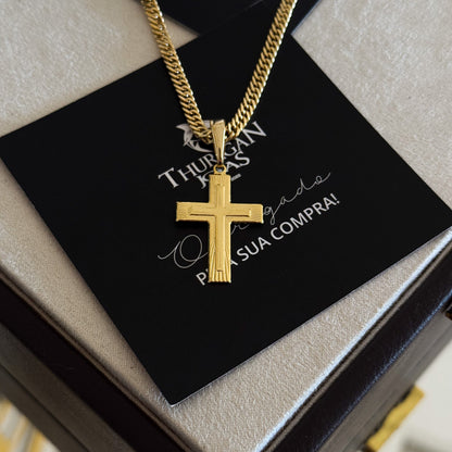 Colar Crucifixo Em Alto Relevo - Corrente Lacraia Banhado A Ouro 18k