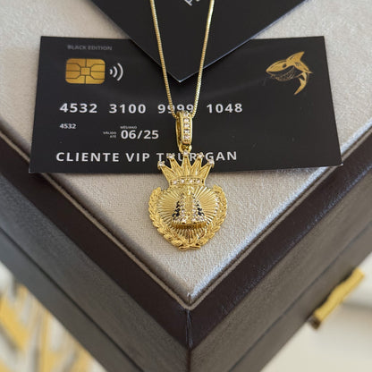 Pingente Coração N. Sra. Aparecida Cravejado P 3x2cm Banhado A Ouro 18k
