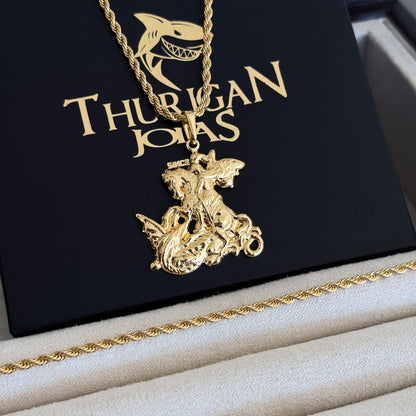 Colar São Jorge - Corrente e Pulseira Baiana Banhado A Ouro 18k