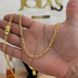 Corrente 3 Por 1 Fígaro 4mm 16gr Fecho Duplo Banhado A Ouro 18k