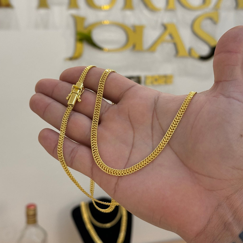 Kit Corrente e Pulseira Grumet Dupla 5mm Fecho Duplo Banhado A Ouro 18k
