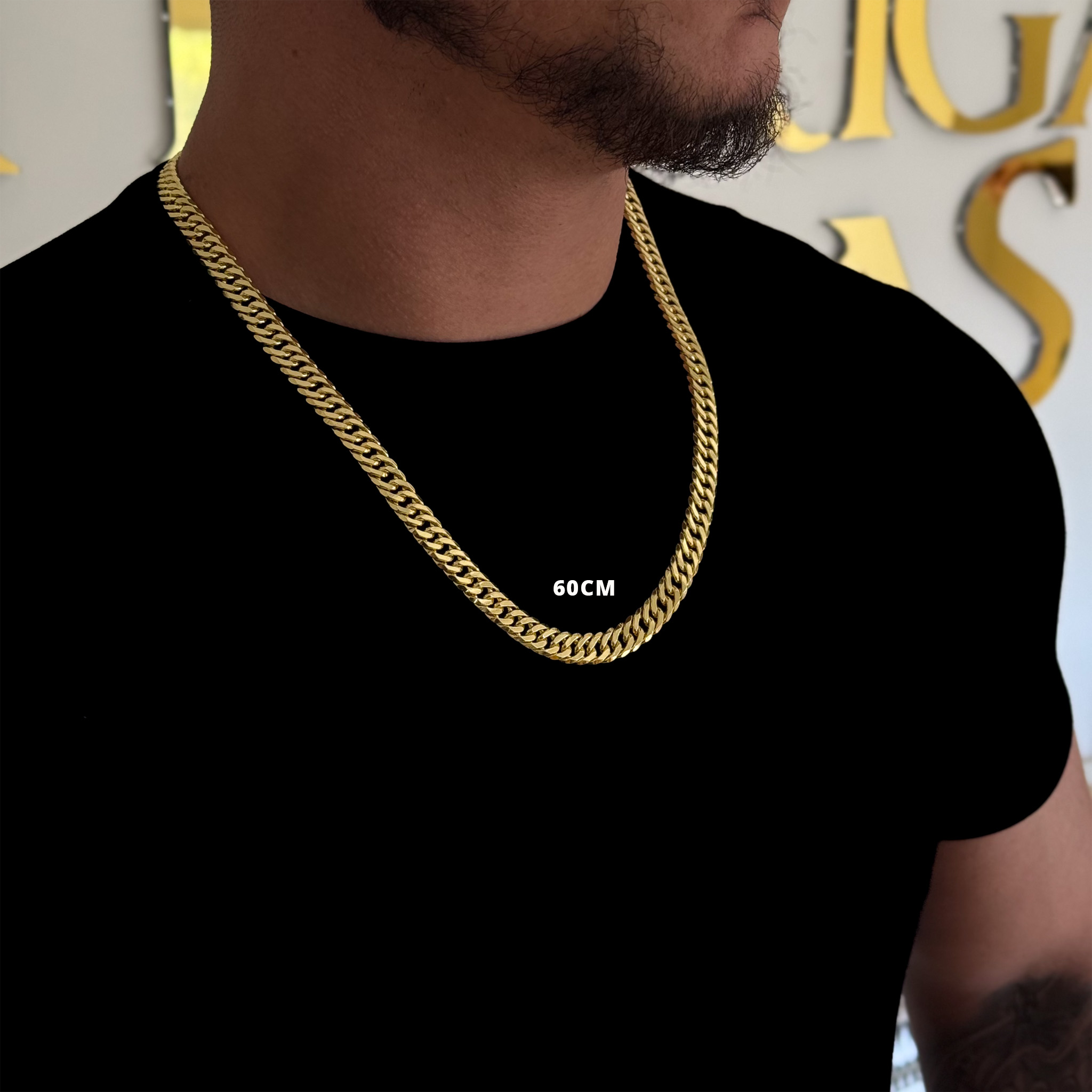 Corrente Lacraia 10mm 82gr Fecho Duplo Banhado A Ouro 18k