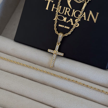 Colar Crucifixo Amarrado Cravejado - Corrente e Pulseira Baiana Banhado A Ouro 18k