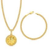 Colar Medalha Rosa Dos Ventos Cravejado P - Corrente e Pulseira Lacraia Banhado A Ouro 18k