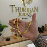 Corrente Cadeado 8mm 94gr Fecho Duplo Banhado A Ouro 18k