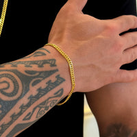 Kit Corrente e Pulseira Lacraia 4mm Fecho Duplo Banhado A Ouro 18k