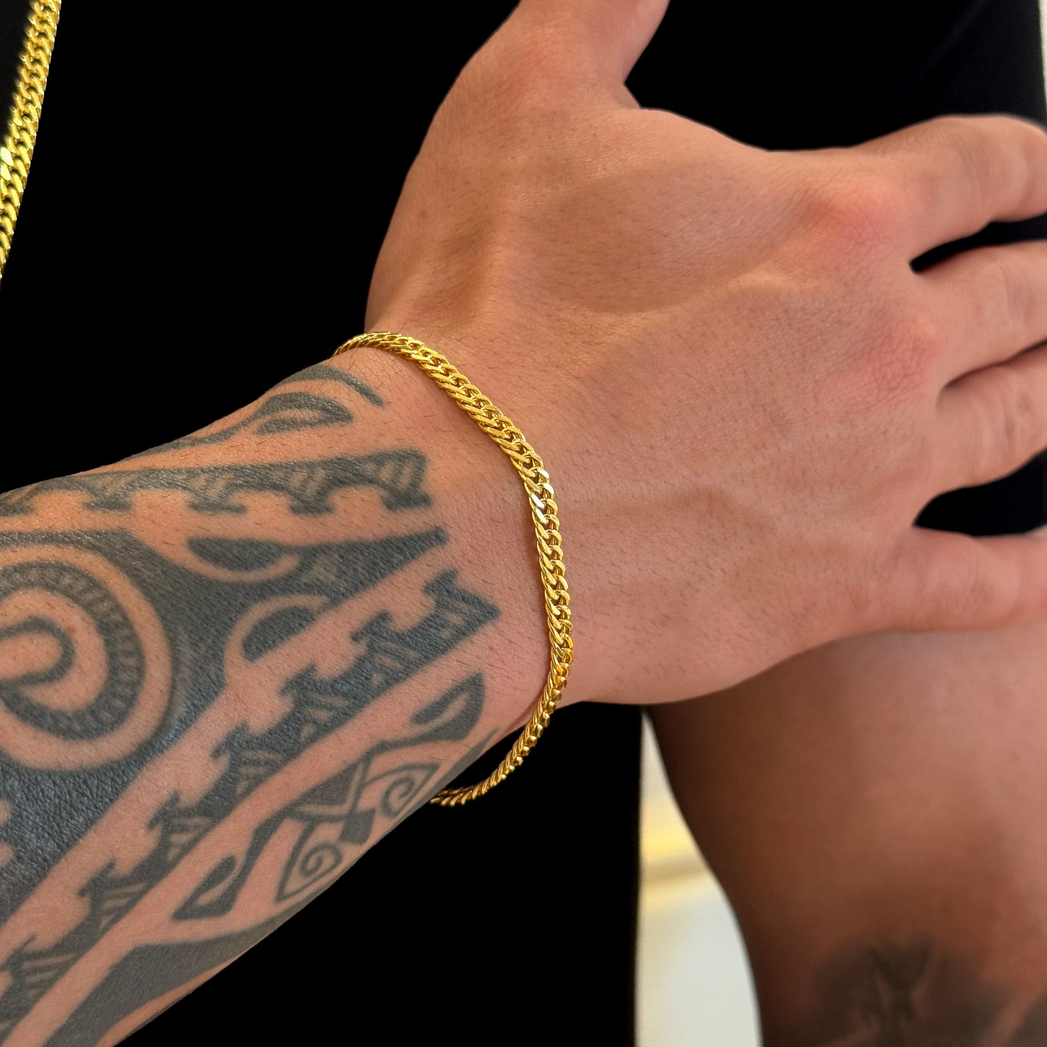 Kit Corrente e Pulseira Lacraia 4mm Fecho Duplo Banhado A Ouro 18k