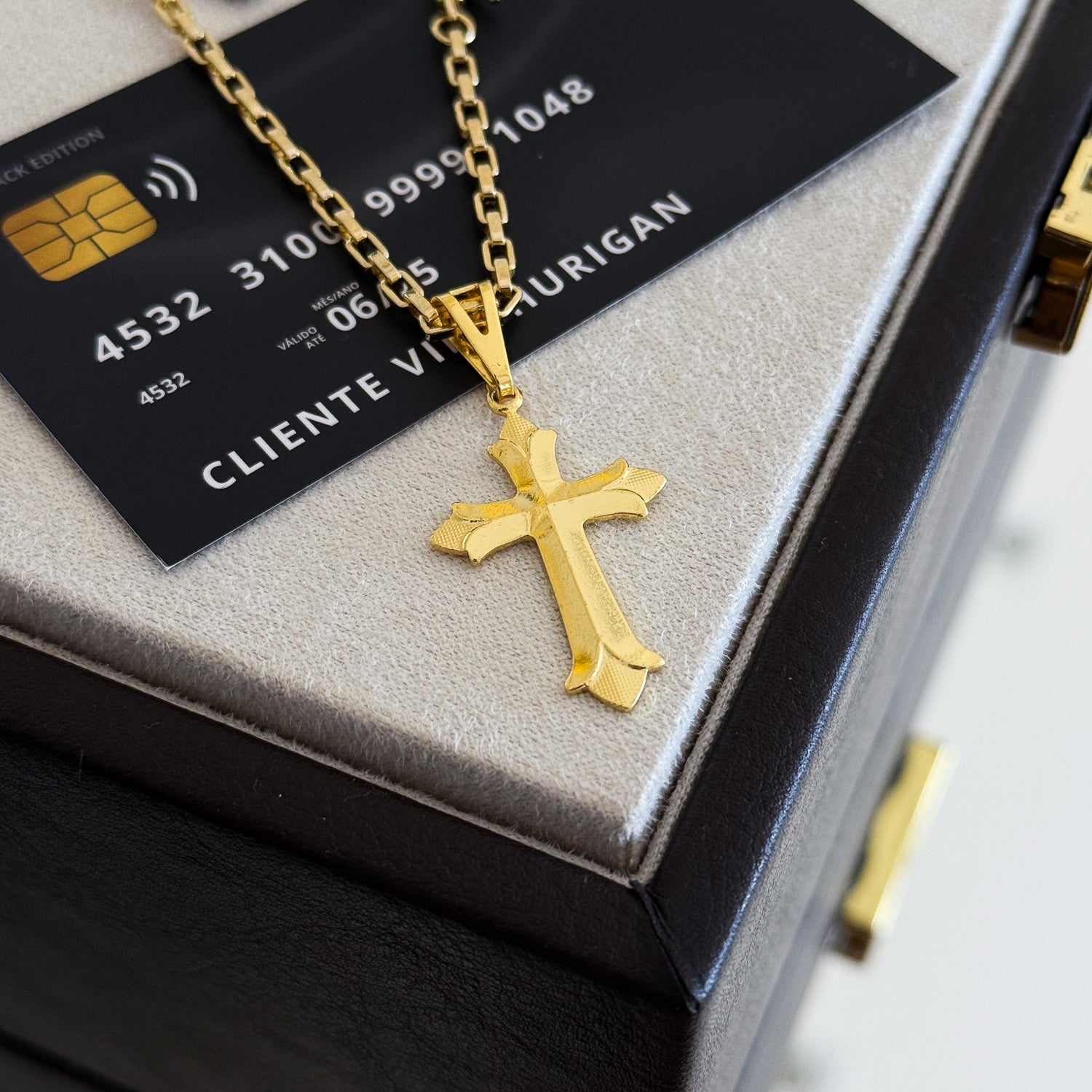 Colar Crucifixo Português - Corrente e Pulseira Veneziana Banhado A Ouro 18k