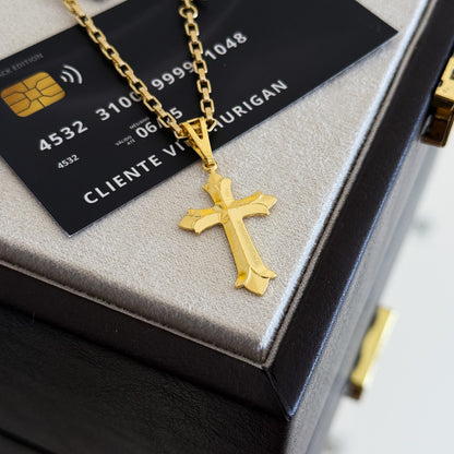 Colar Crucifixo Português - Corrente e Pulseira Veneziana Banhado A Ouro 18k