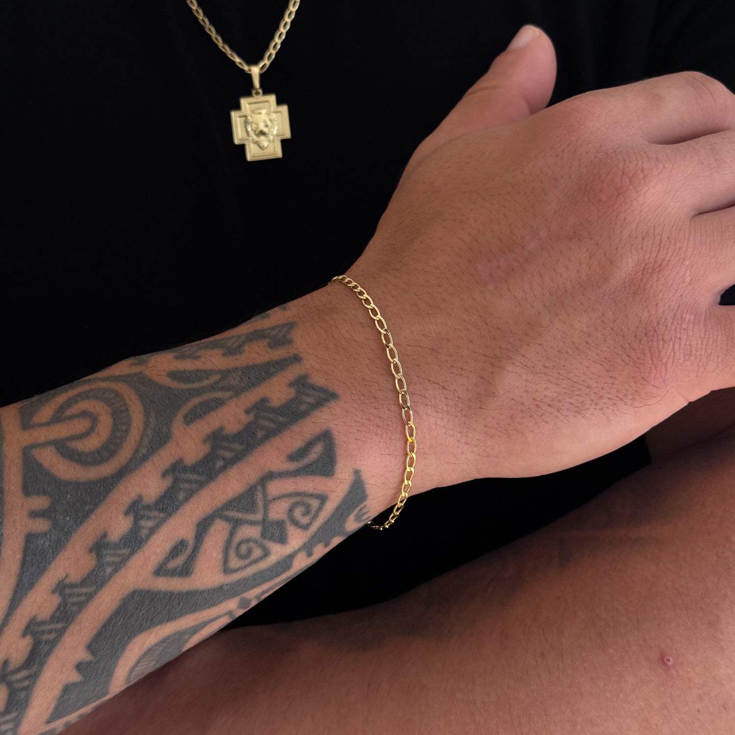 Colar Crucifixo Leão Judá - Corrente e Pulseira Grumet Alongada Banhado A Ouro 18k