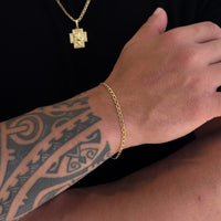 Colar Crucifixo Leão Judá - Corrente e Pulseira Grumet Alongada Banhado A Ouro 18k