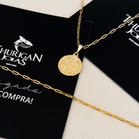 Colar Medalha De São Bento - Corrente e Pulseira Cadeado Alongado Banhado A Ouro 18k