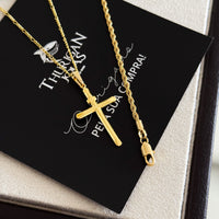 Colar Crucifixo Palito Liso Inri - Corrente 3 Por 1 Fígaro e Pulseira Baiana Banhado A Ouro 18k
