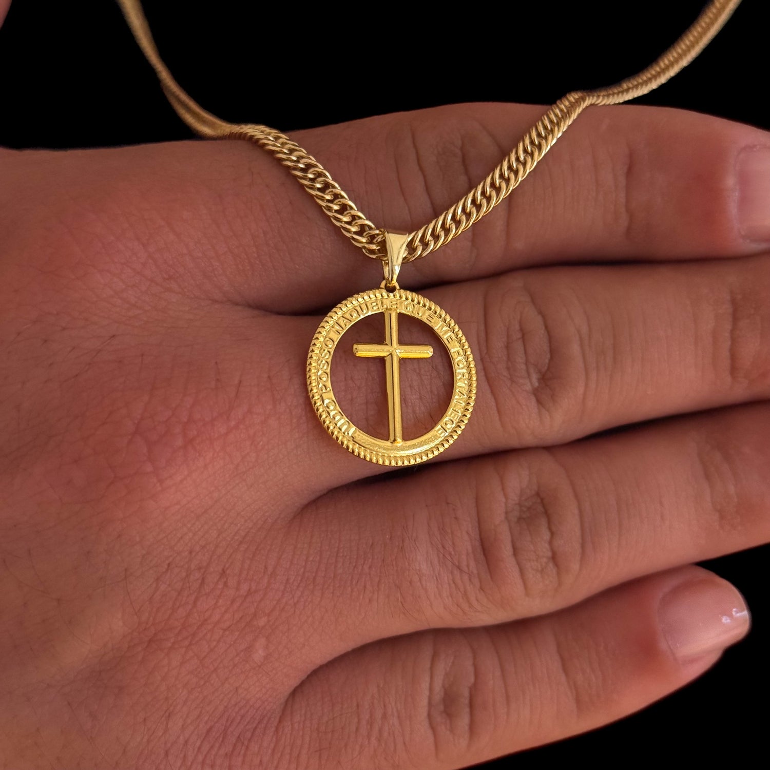 Colar Medalha Com Crucifixo - Corrente Lacraia Banhado A Ouro 18k