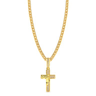 Colar Crucifixo Face De Cristo Cravejado P - Corrente Lacraia Banhado A Ouro 18k