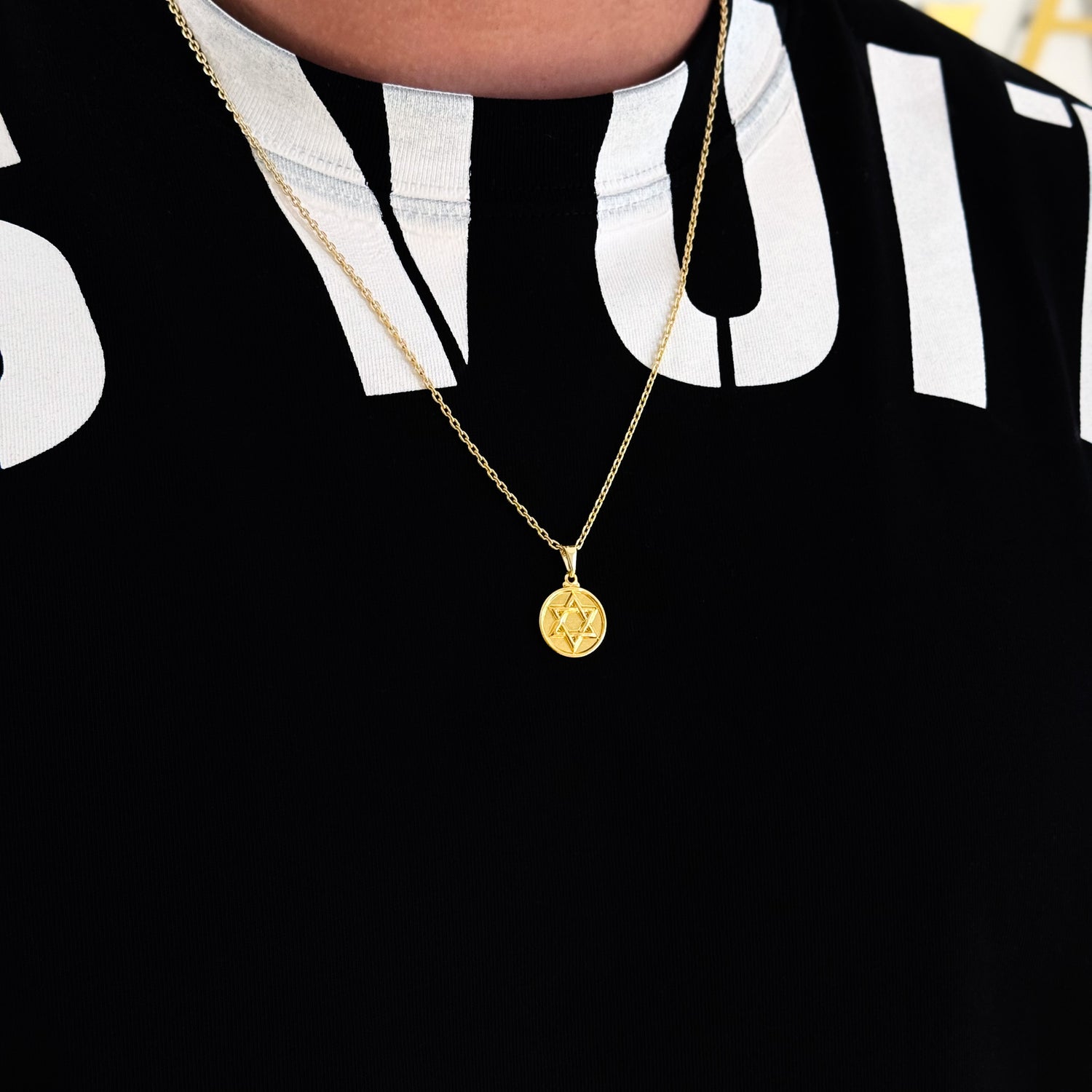 Colar Medalha Estrela De Davi - Corrente Cadeado e Pulseira Veneziana Banhado A Ouro 18k