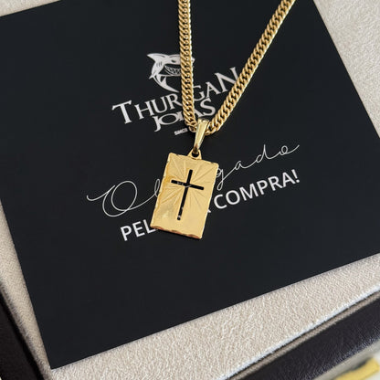 Colar Plaquinha Crucifixo Vazado - Corrente Lacraia Banhado A Ouro 18k