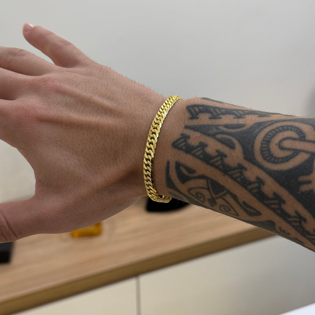 Kit Corrente e Pulseira Lacraia 6mm Fecho Duplo Banhado A Ouro 18k