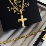 Colar Crucifixo Em Alto Relevo - Corrente e Pulseira Palmeira Banhado A Ouro 18k