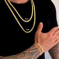 Kit Corrente e Pulseira Grumet Flat Detalhada 6mm Fecho Duplo Banhado A Ouro 18k