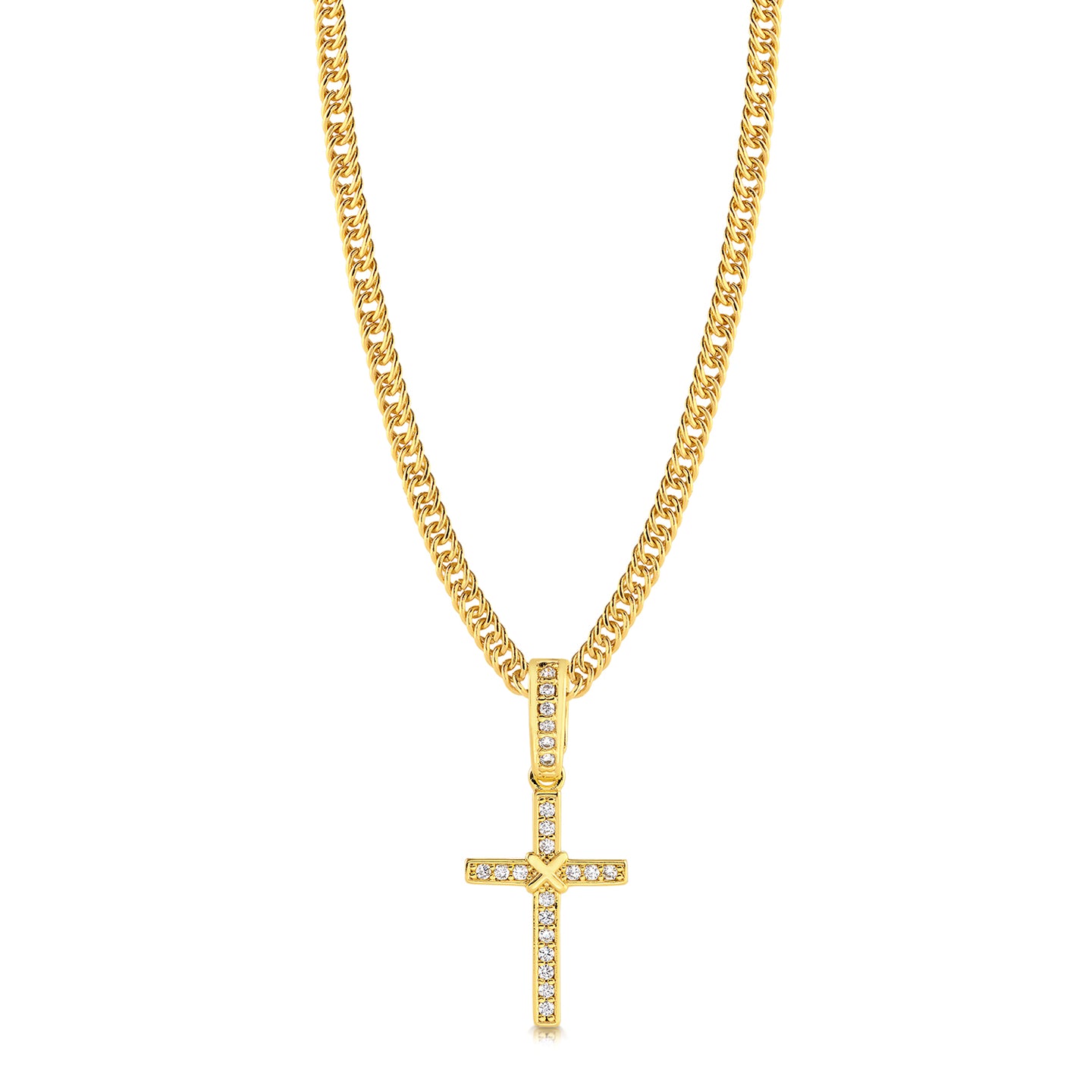 Colar Crucifixo Amarrado Cravejado - Corrente Lacraia Banhado A Ouro 18k